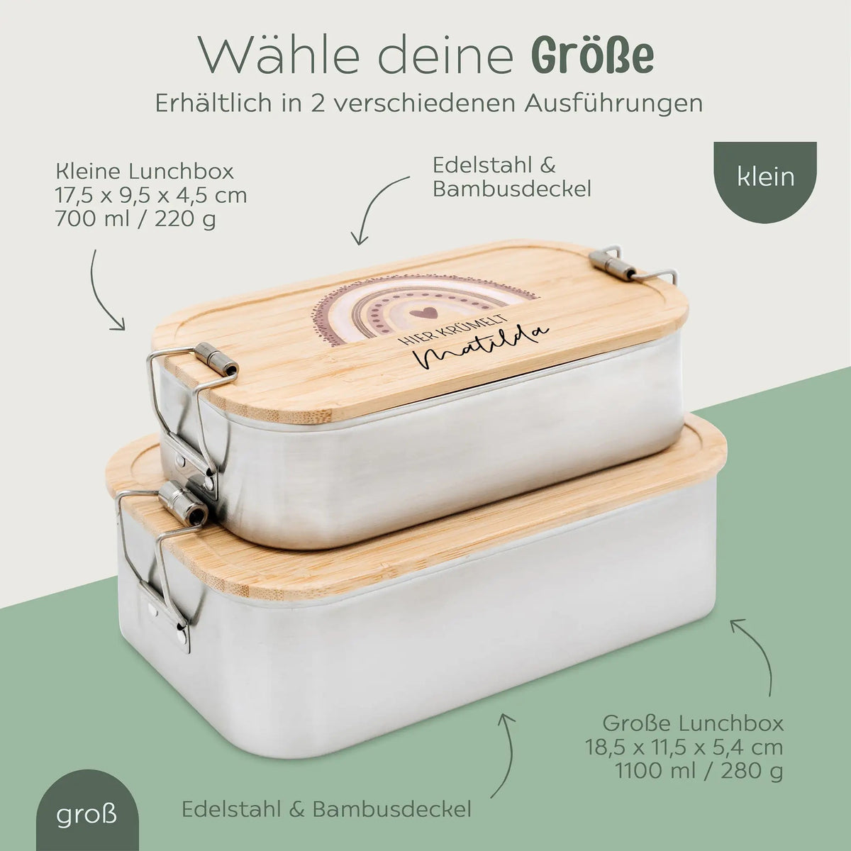 Brotdose Edelstahl personalisiert - Regenbogen Punkte Aquarell - wunderwunsch