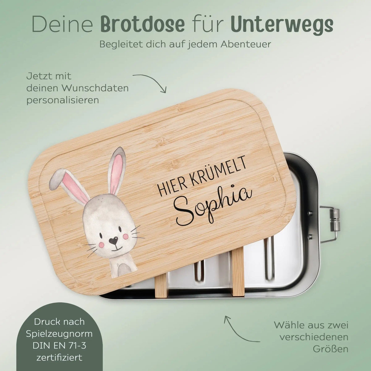Brotdose Edelstahl personalisiert - Tier links Aquarell - wunderwunsch