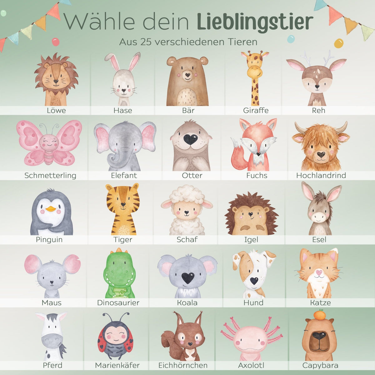 Brotdose Edelstahl personalisiert - Tier links Girlande Aquarell - wunderwunsch