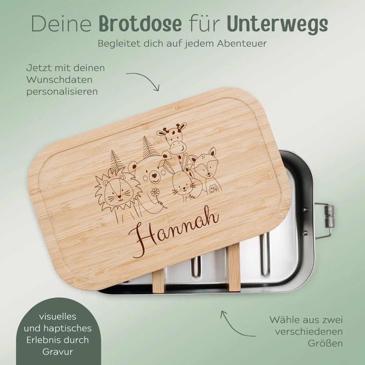 Brotdose Edelstahl personalisiert - Tierfamilie Blume Gravur - wunderwunsch