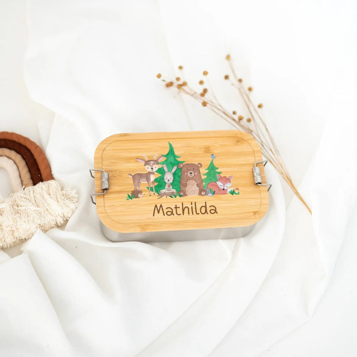 Brotdose Edelstahl personalisiert - Waldfreunde Aquarell - wunderwunsch
