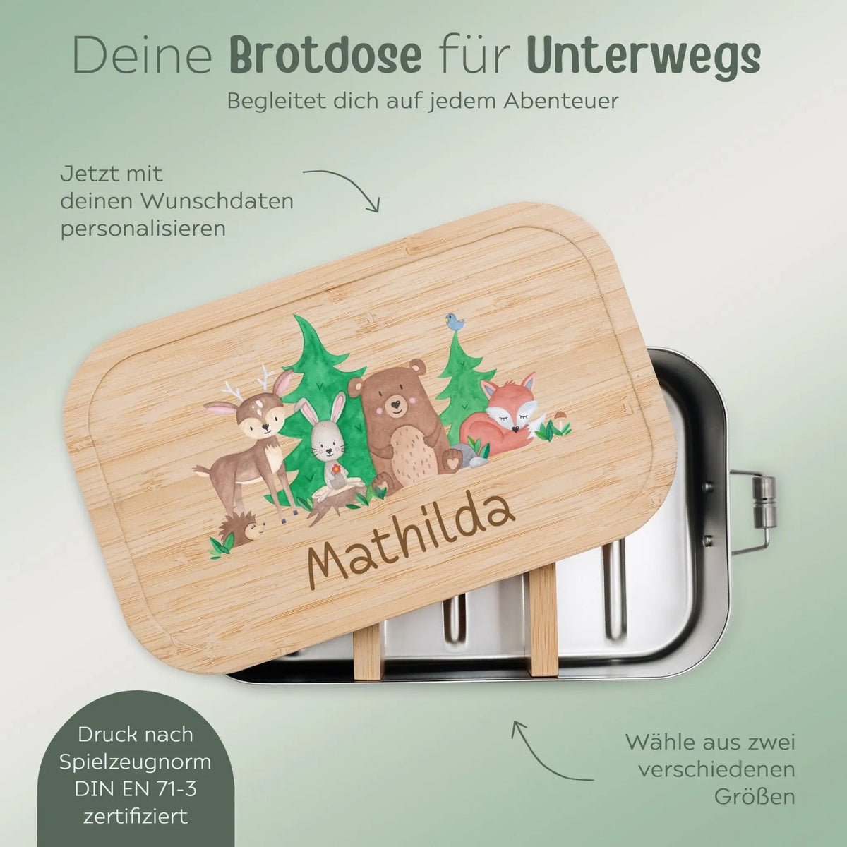 Brotdose Edelstahl personalisiert - Waldfreunde Aquarell - wunderwunsch