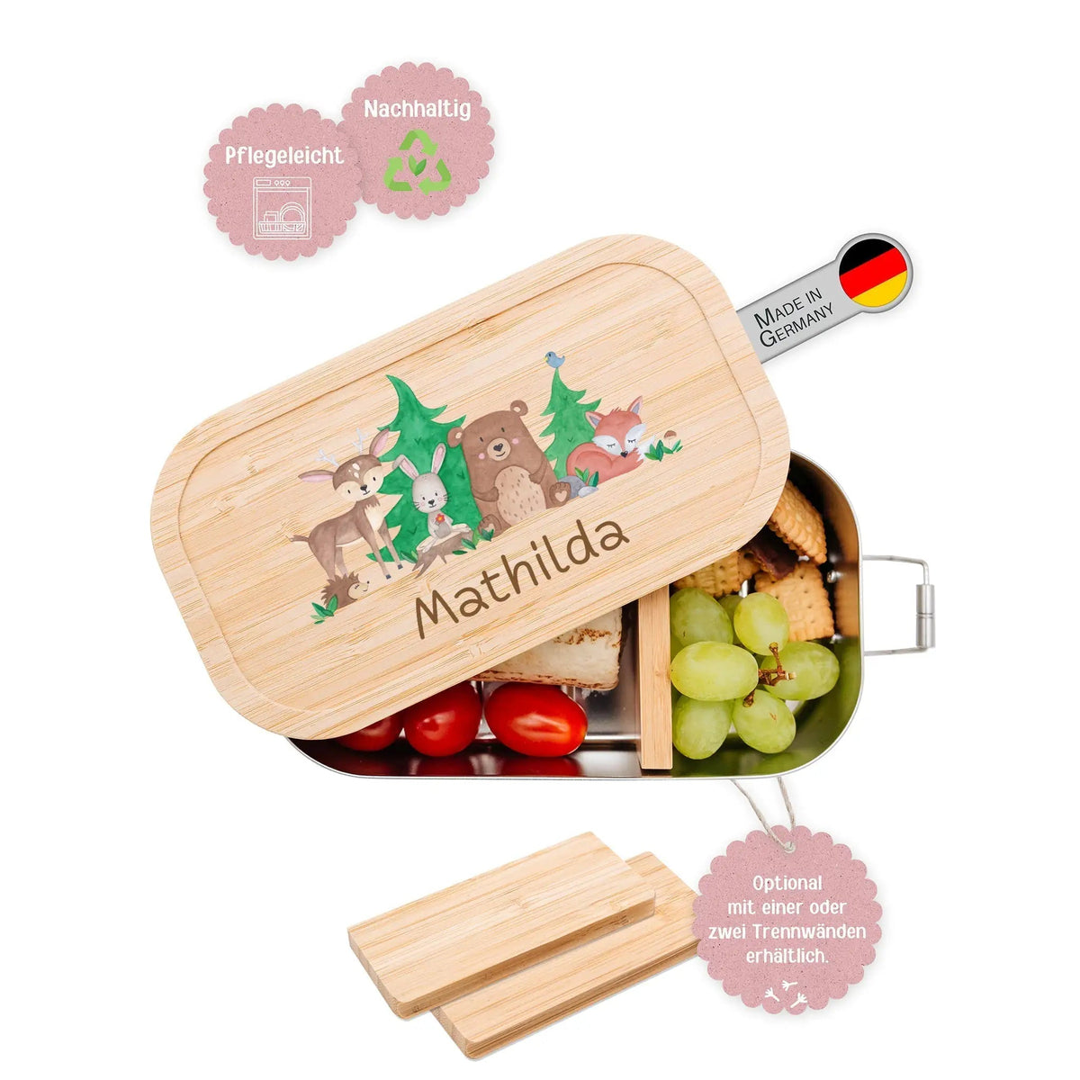 Brotdose Edelstahl personalisiert - Waldfreunde Aquarell - wunderwunsch