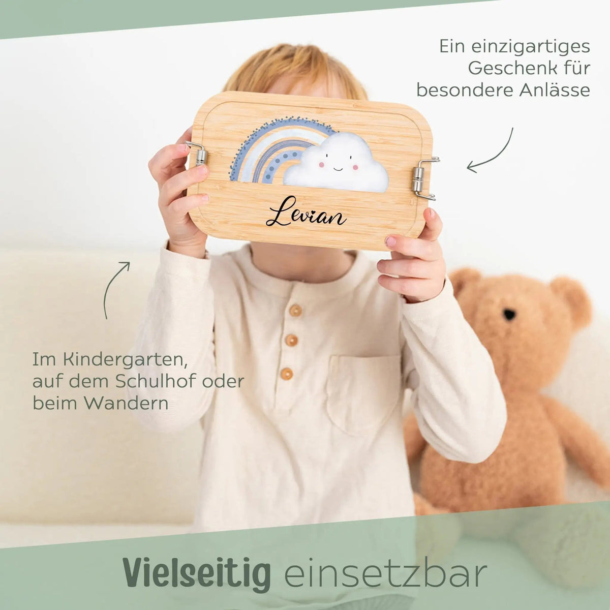 Brotdose Edelstahl personalisiert - Wolke Regenbogen Aquarell - wunderwunsch