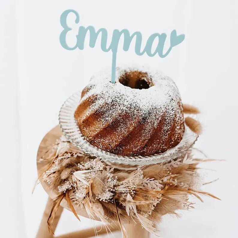 Caketopper aus Holz und Acryl - Name mit Herz - wunderwunsch