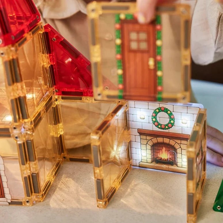 CLEVERCLIXX Adventskalender Weihnachtsdorf Magnetbausteine mit Licht, 46 Teile - wunderwunsch