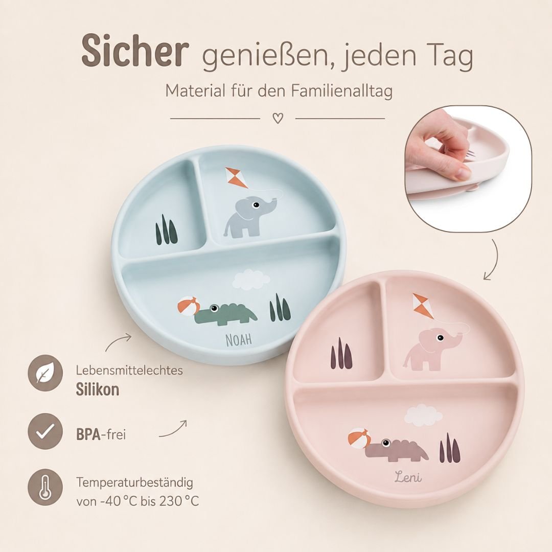 DONEBYDEER Saugnapfteller aus Silikon personalisiert - wunderwunsch