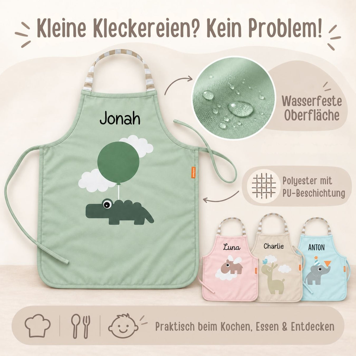 DONEBYDEER wasserdichte Kinderschürze personalisiert - wunderwunsch