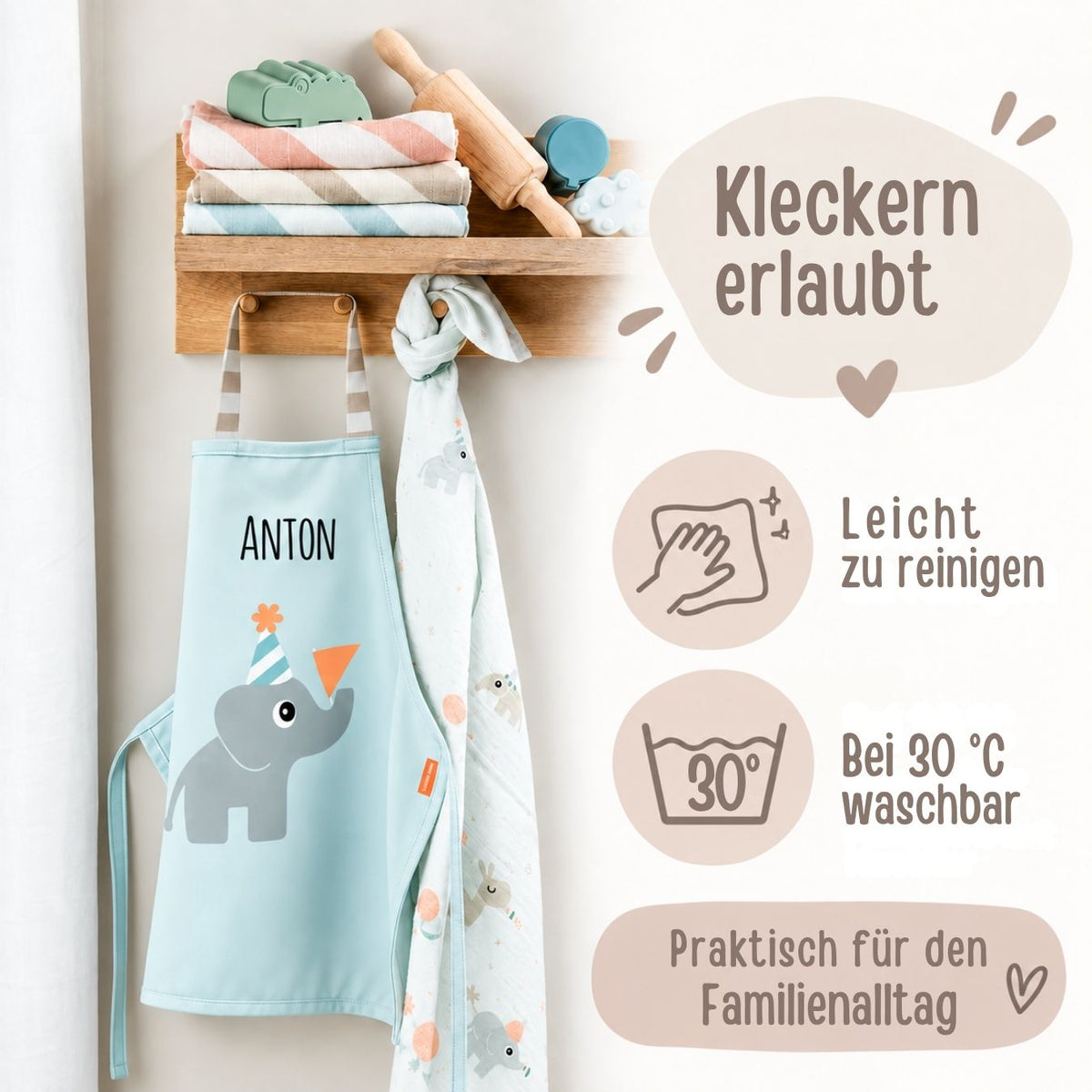 DONEBYDEER wasserdichte Kinderschürze personalisiert - wunderwunsch