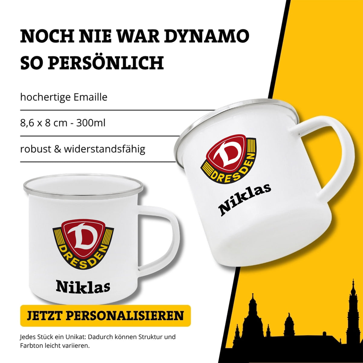 DYNAMO DRESDEN Emaille Tasse Wappen personalisiert - wunderwunsch