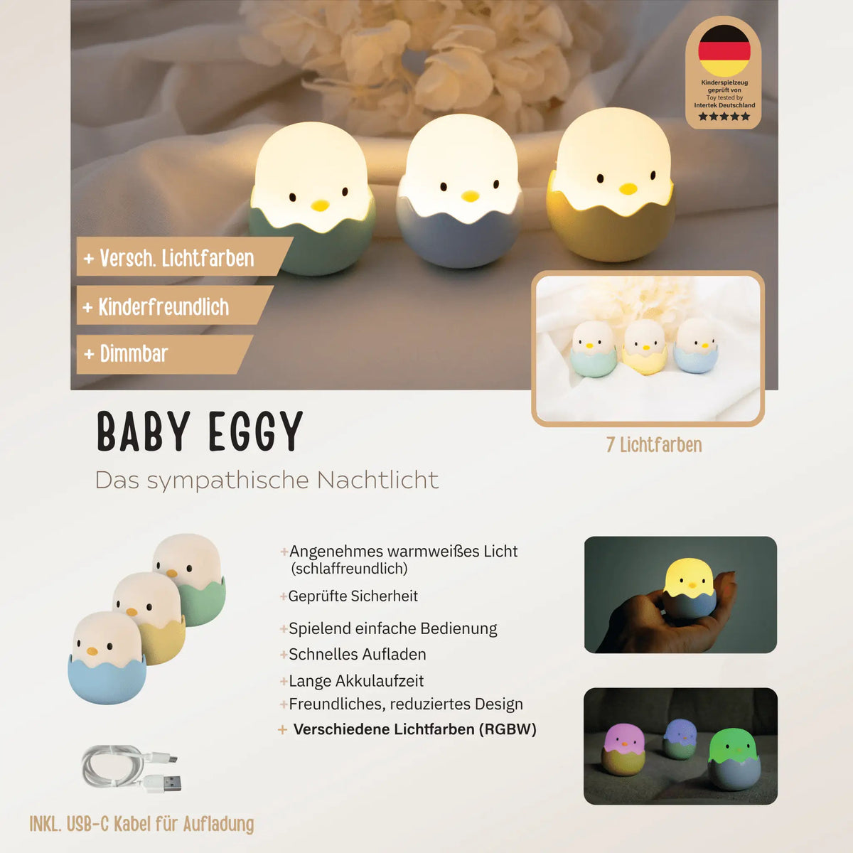EGGY EGG Baby Küken Nachtlicht personalisiert - blau, gelb oder grün - wunderwunsch