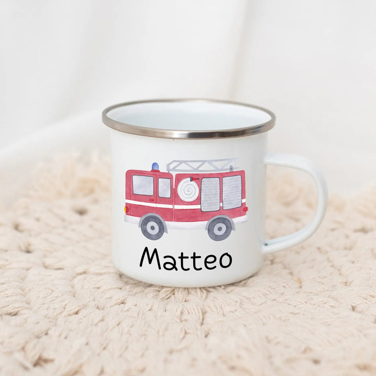 Emaille Kindertasse personalisiert - Fahrzeuge Aquarell - wunderwunsch