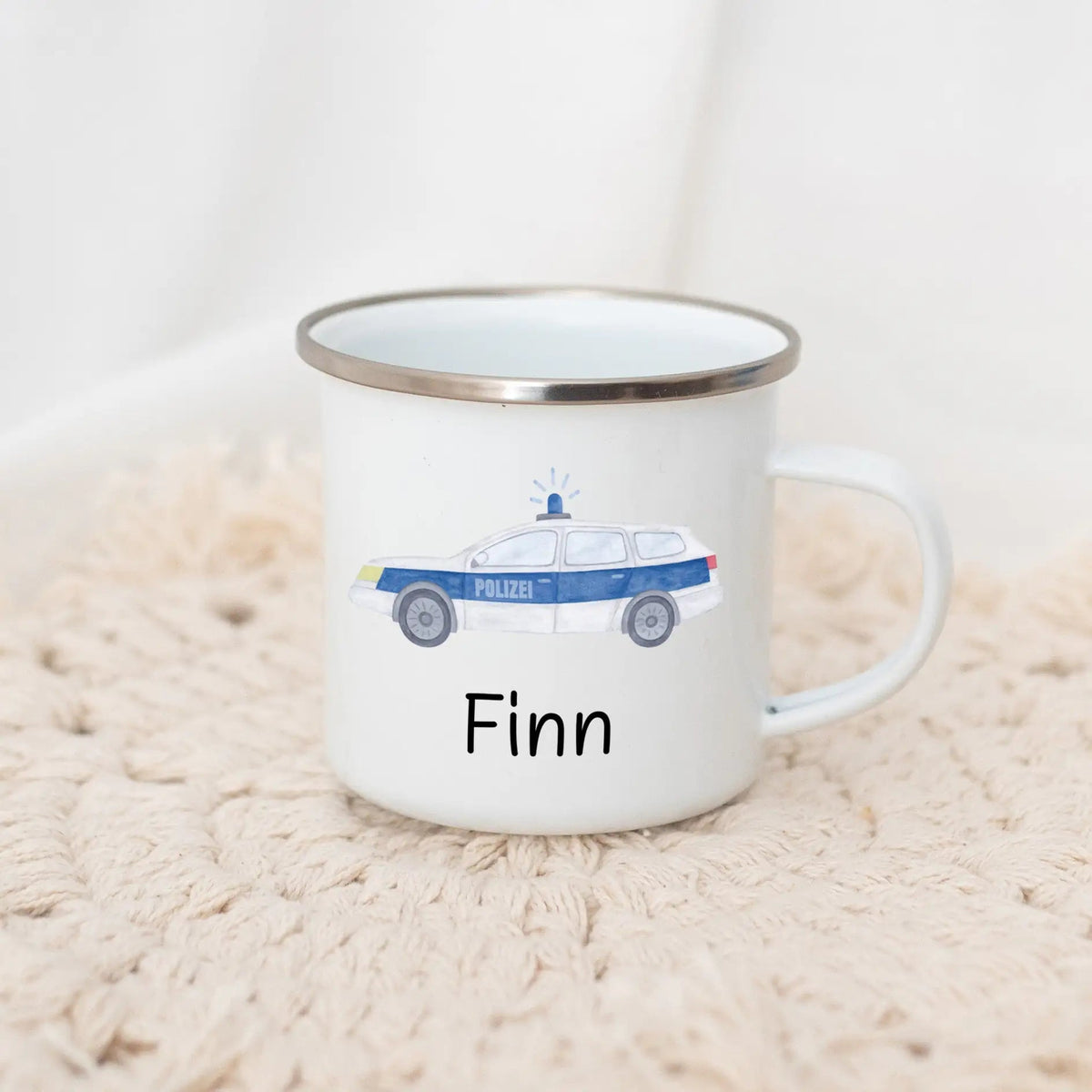Emaille Kindertasse personalisiert - Fahrzeuge Aquarell - wunderwunsch