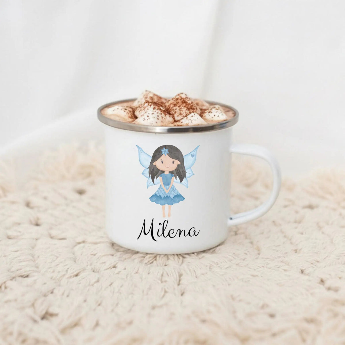 Emaille Kindertasse personalisiert - Fee Aquarell - wunderwunsch