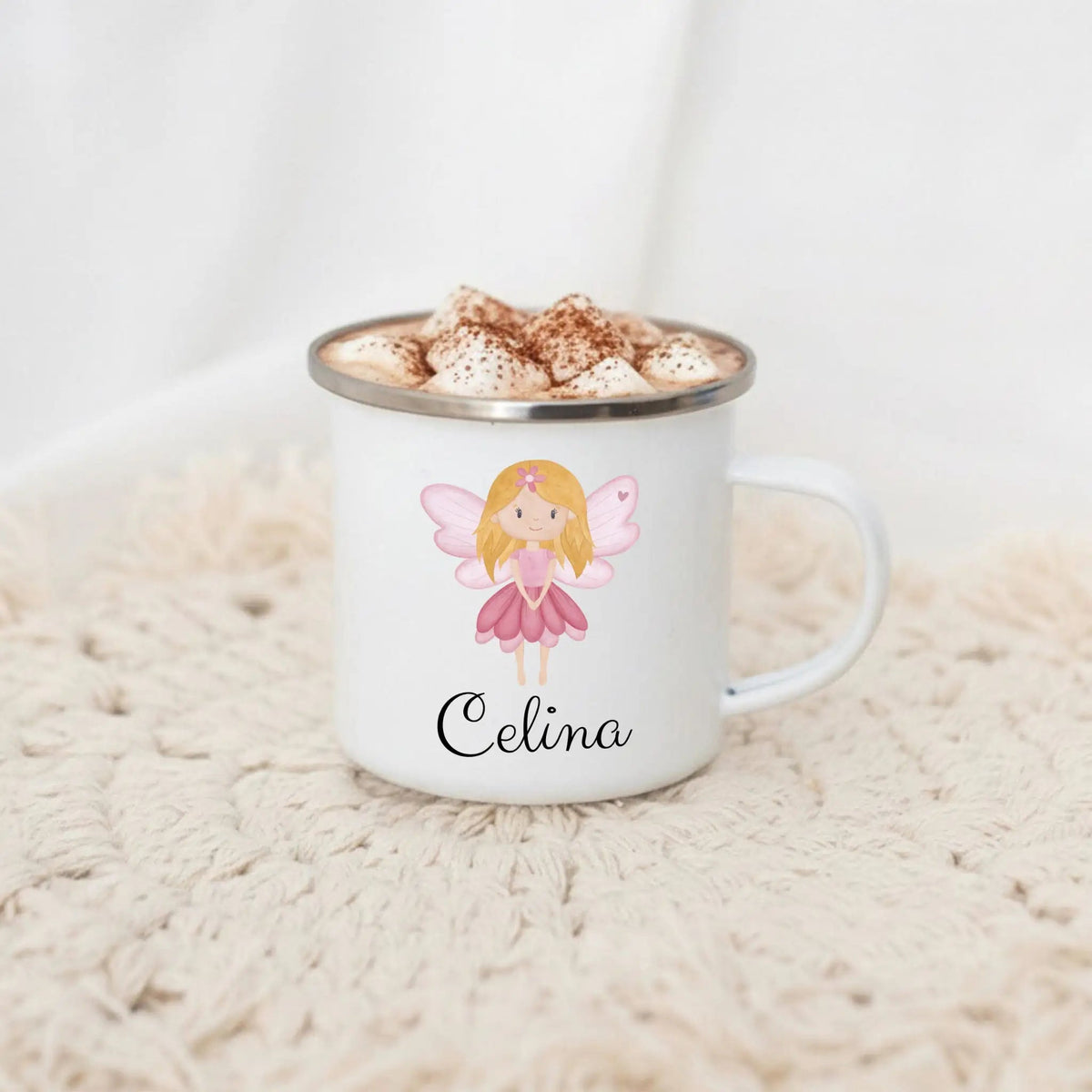 Emaille Kindertasse personalisiert - Fee Aquarell - wunderwunsch