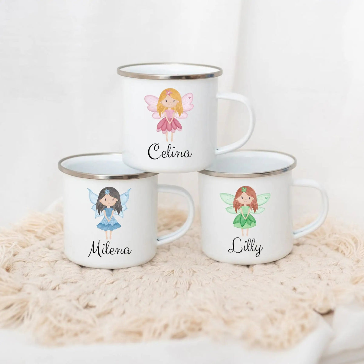 Emaille Kindertasse personalisiert - Fee Aquarell - wunderwunsch