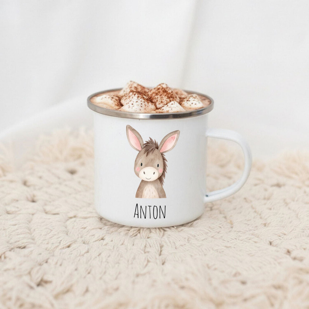 Emaille Kindertasse personalisiert - Tier Aquarell - wunderwunsch
