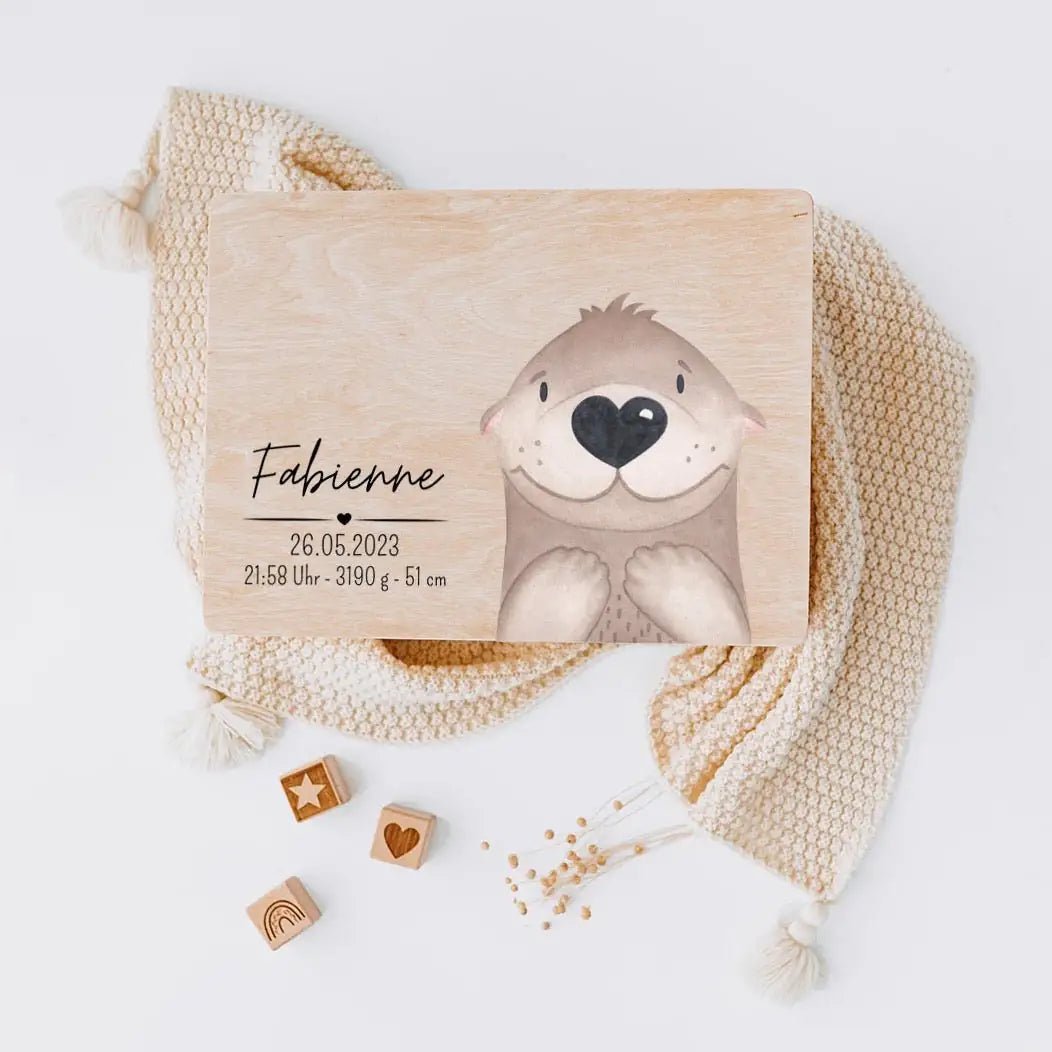 Erinnerungsbox Holz mit Wunschdaten – Tier Aquarell - wunderwunsch