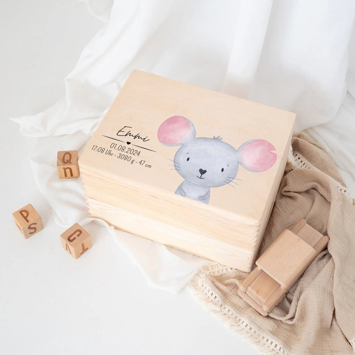 Erinnerungsbox Holz mit Wunschdaten – Tier Aquarell - wunderwunsch