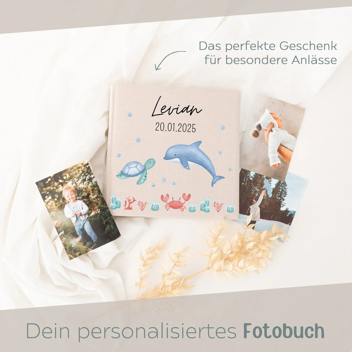 Fotoalbum mit Leineneinband - Meerestiere Aquarell - wunderwunsch