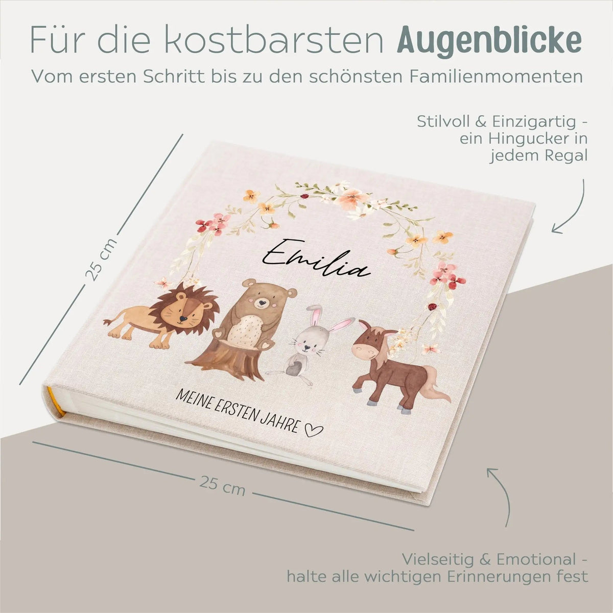 Fotoalbum mit Leineneinband - Tiere Blumenkreis Aquarell - wunderwunsch