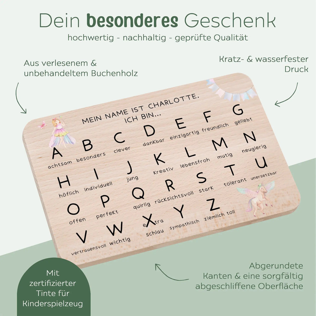 Frühstücksbrettchen personalisiert - ABC Aquarell - wunderwunsch