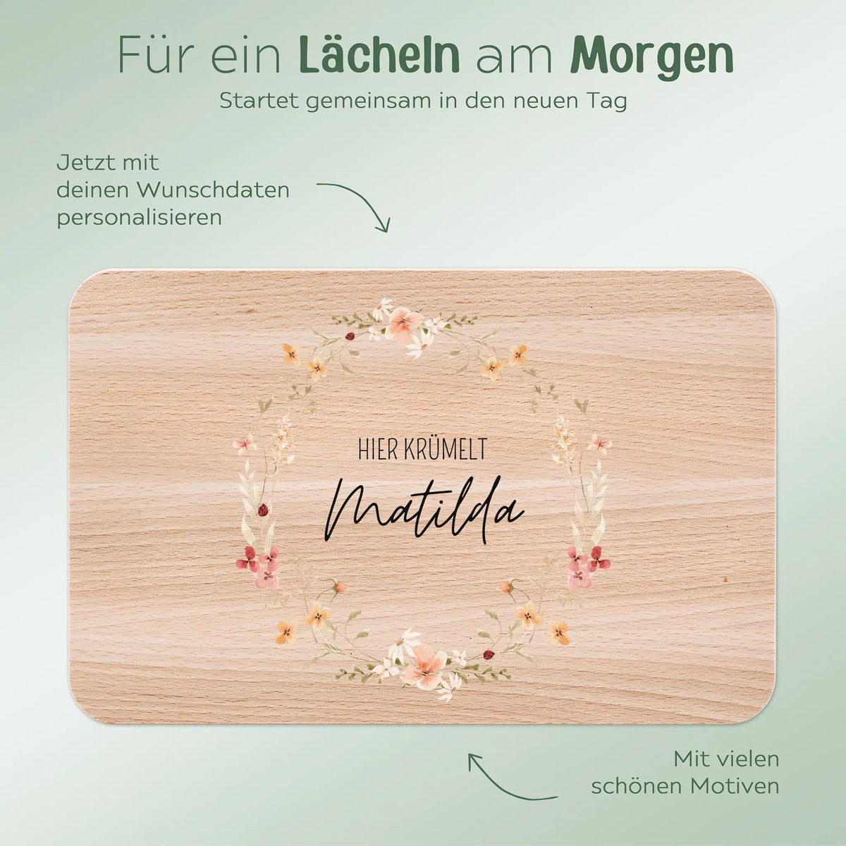 Frühstücksbrettchen personalisiert - Blumenkranz Aquarell - wunderwunsch