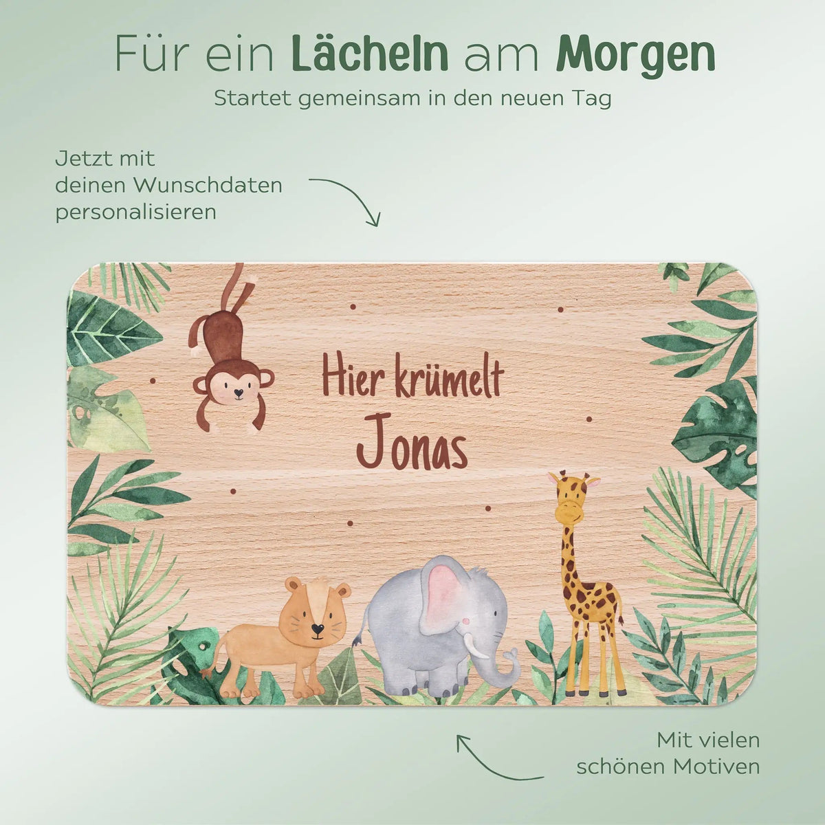 Frühstücksbrettchen personalisiert - Dschungel Tiere Aquarell - wunderwunsch