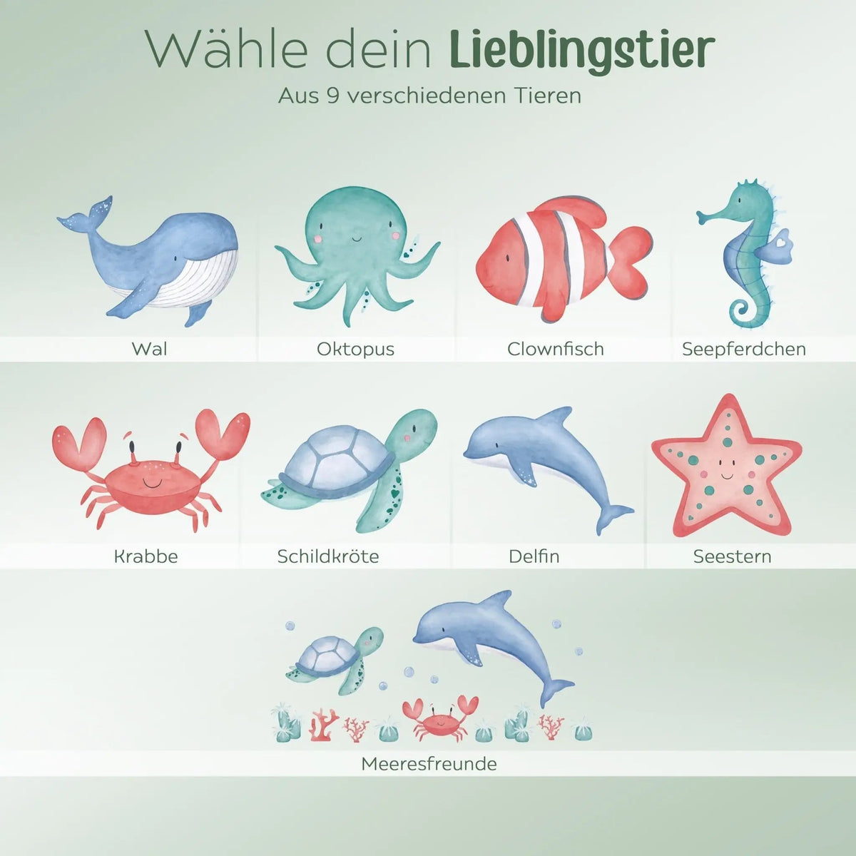 Frühstücksbrettchen personalisiert - Meerestier Girlande Aquarell - wunderwunsch