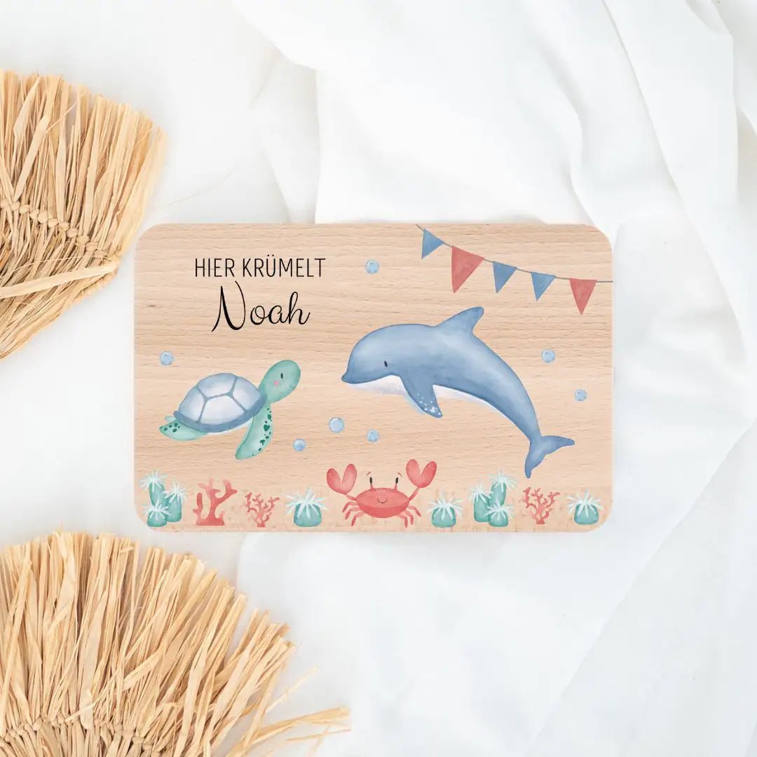 Frühstücksbrettchen personalisiert - Meerestier Girlande Aquarell - wunderwunsch