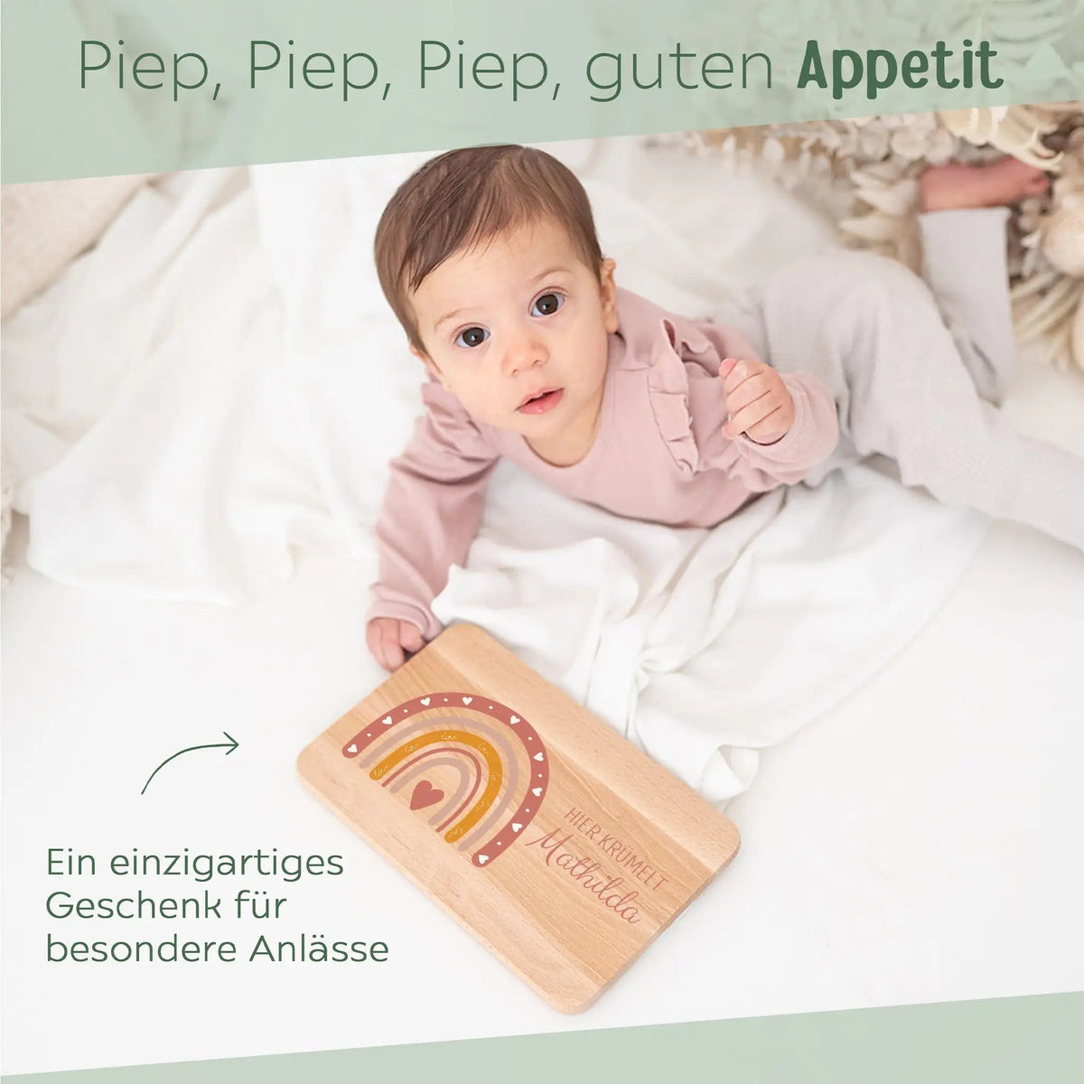 Frühstücksbrettchen personalisiert - Regenbogen Boho rosa Aquarell - wunderwunsch