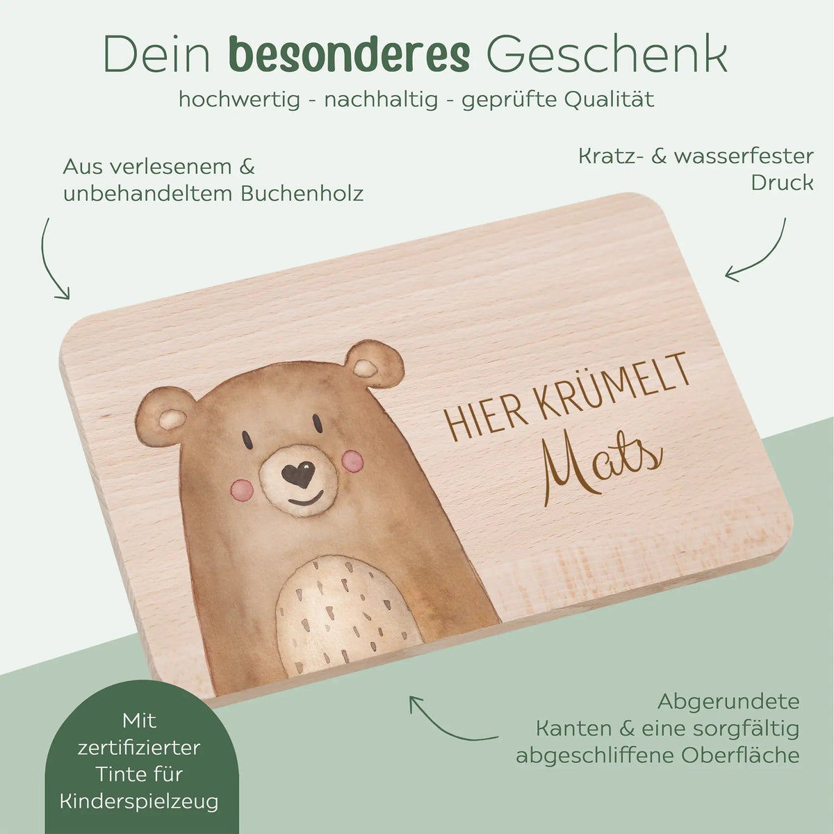 Frühstücksbrettchen personalisiert - Tier Aquarell - wunderwunsch