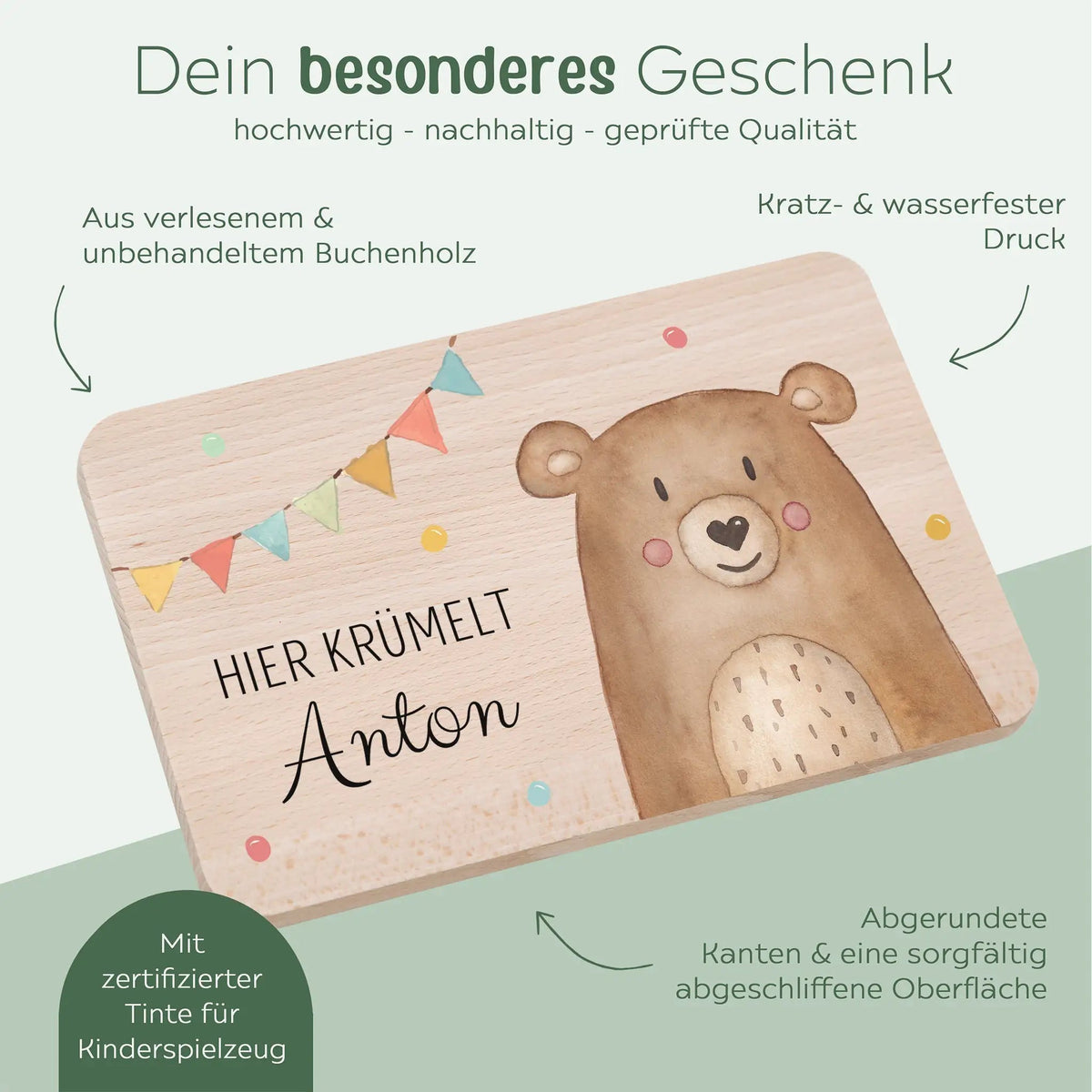 Frühstücksbrettchen personalisiert - Tier Girlande Aquarell - wunderwunsch