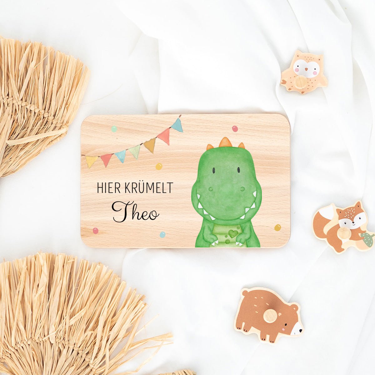 Frühstücksbrettchen personalisiert - Tier Girlande Aquarell - wunderwunsch