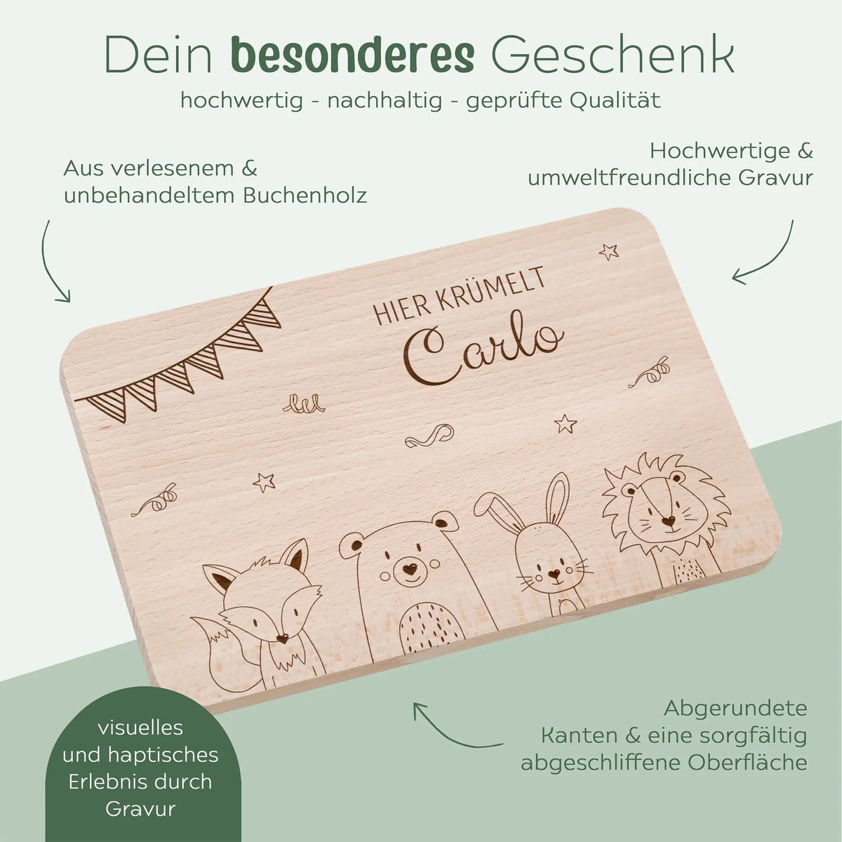 Frühstücksbrettchen personalisiert - Tiere Girlande Gravur - wunderwunsch