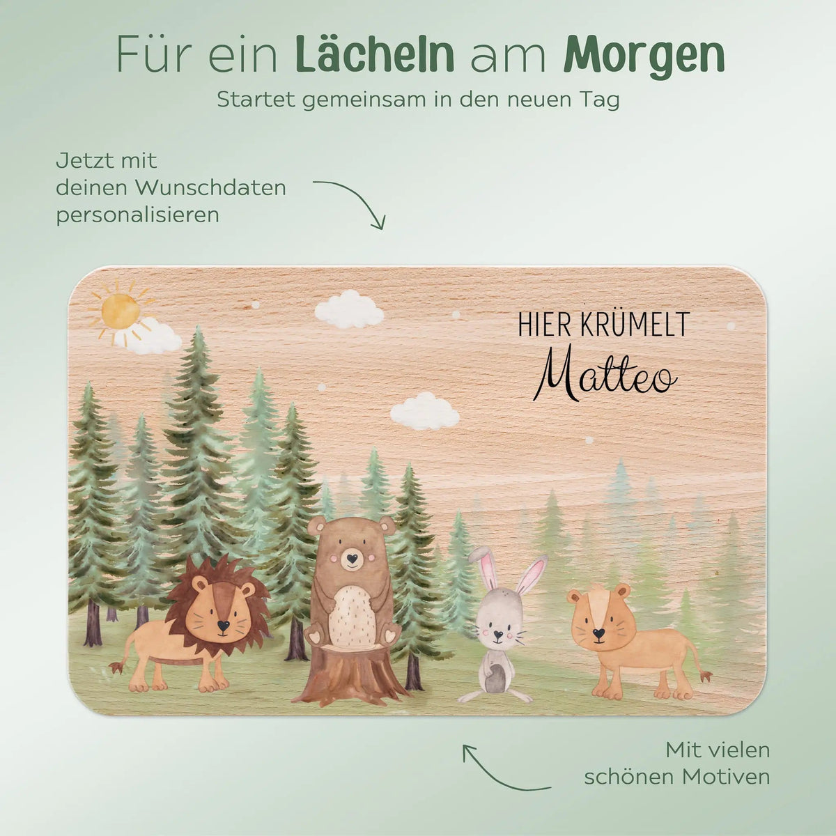 Frühstücksbrettchen personalisiert - Tiere Nadelwald Aquarell - wunderwunsch