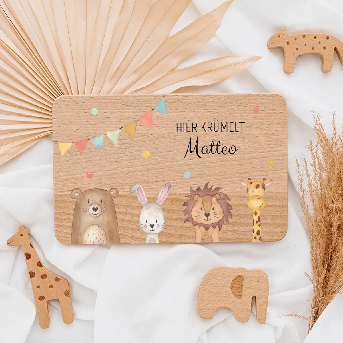 Frühstücksbrettchen personalisiert - Tiere unten Girlande Aquarell - wunderwunsch
