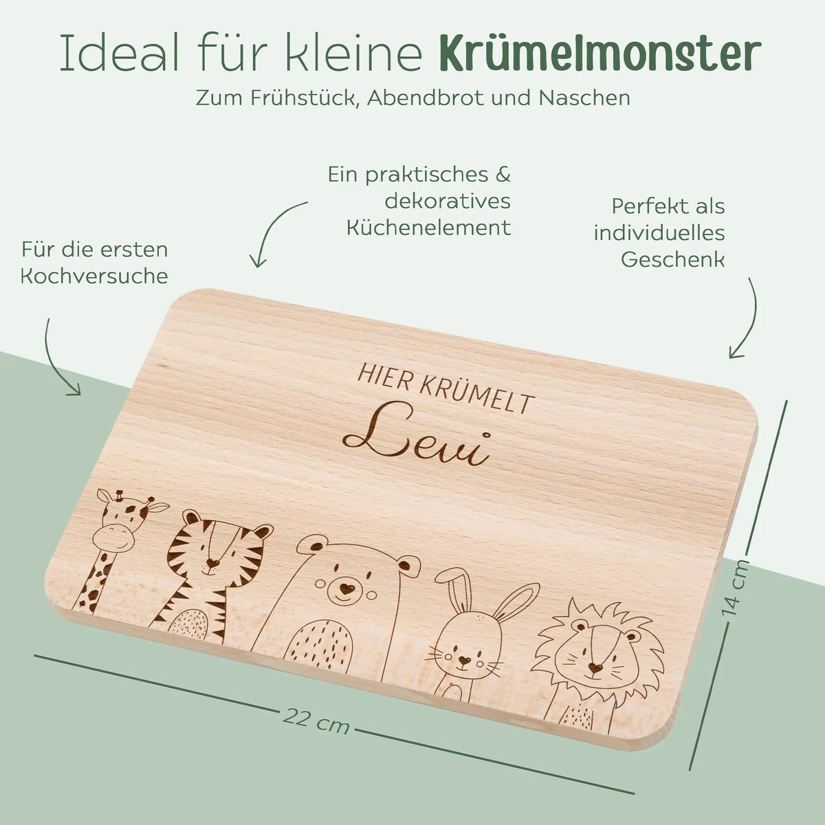 Frühstücksbrettchen personalisiert - Tiere unten Gravur - wunderwunsch