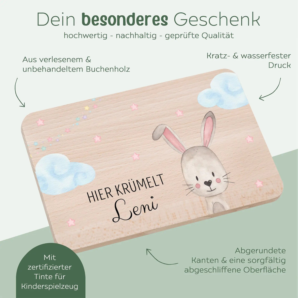 Frühstücksbrettchen personalisiert - Traumhafte Tierfreunde Aquarell - wunderwunsch