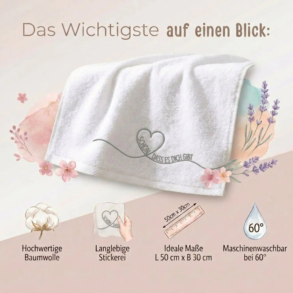 Gästehandtuch personalisiert - Schön, dass es dich gibt - wunderwunsch