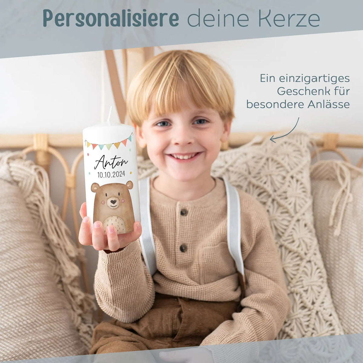 Geburtstagskerze personalisiert - Tier Girlande Aquarell - wunderwunsch