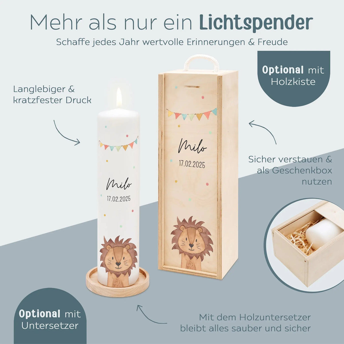 Geburtstagskerze personalisiert - Tier Girlande Aquarell - wunderwunsch