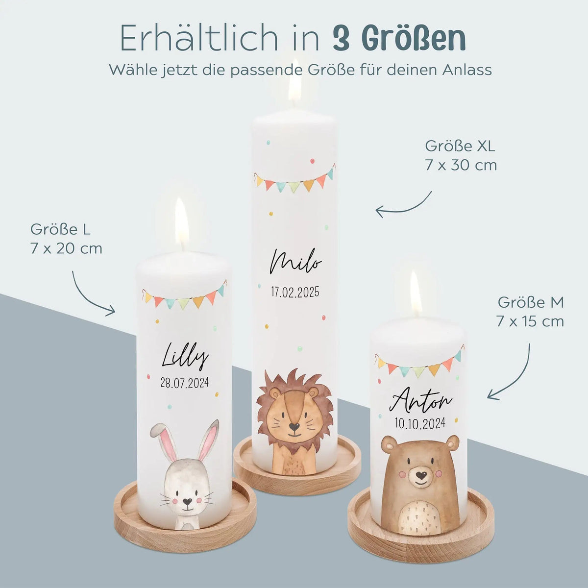 Geburtstagskerze personalisiert - Tier Girlande Aquarell - wunderwunsch