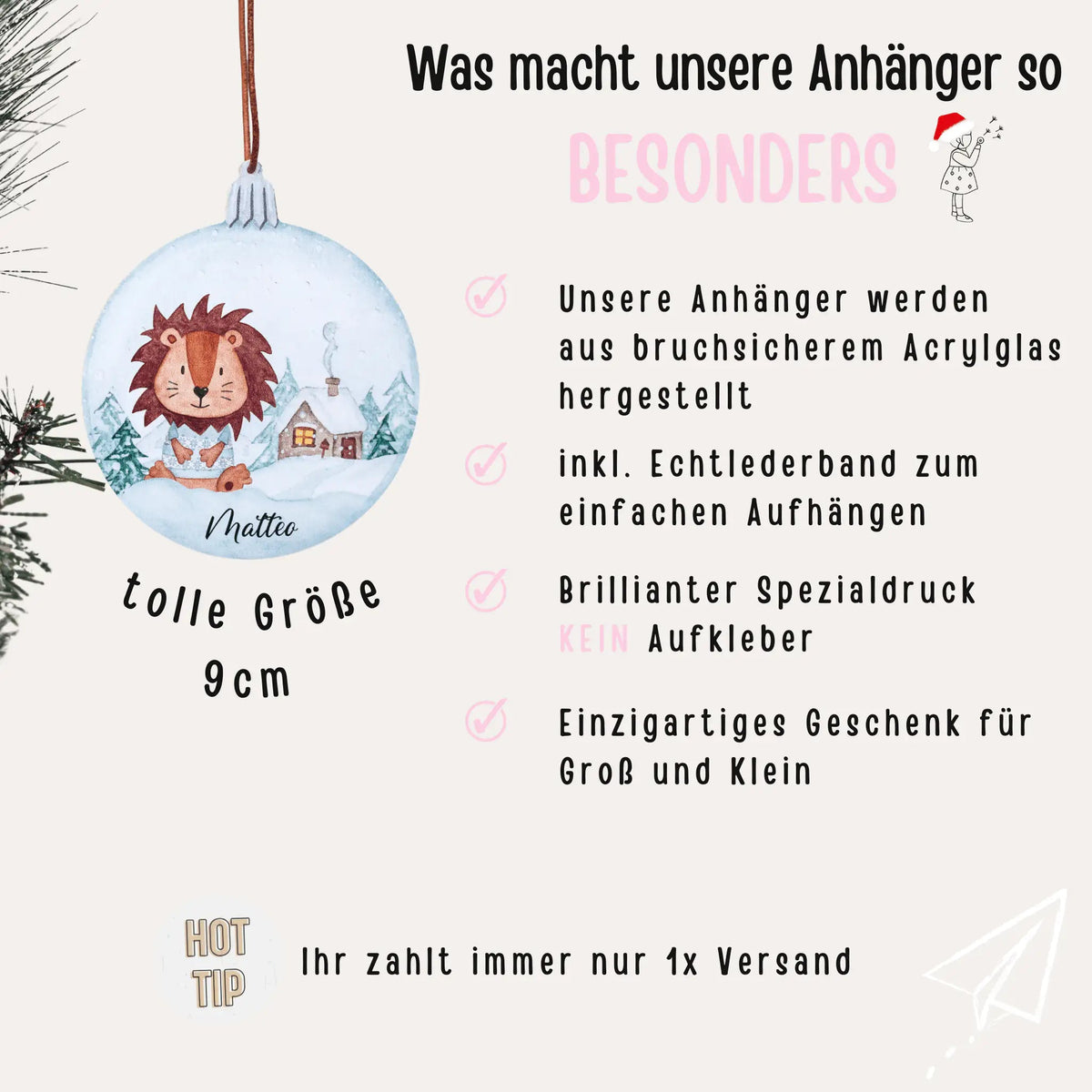 Geschenkanhänger Acryl "Weihnachtstiere" personalisiert - wunderwunsch