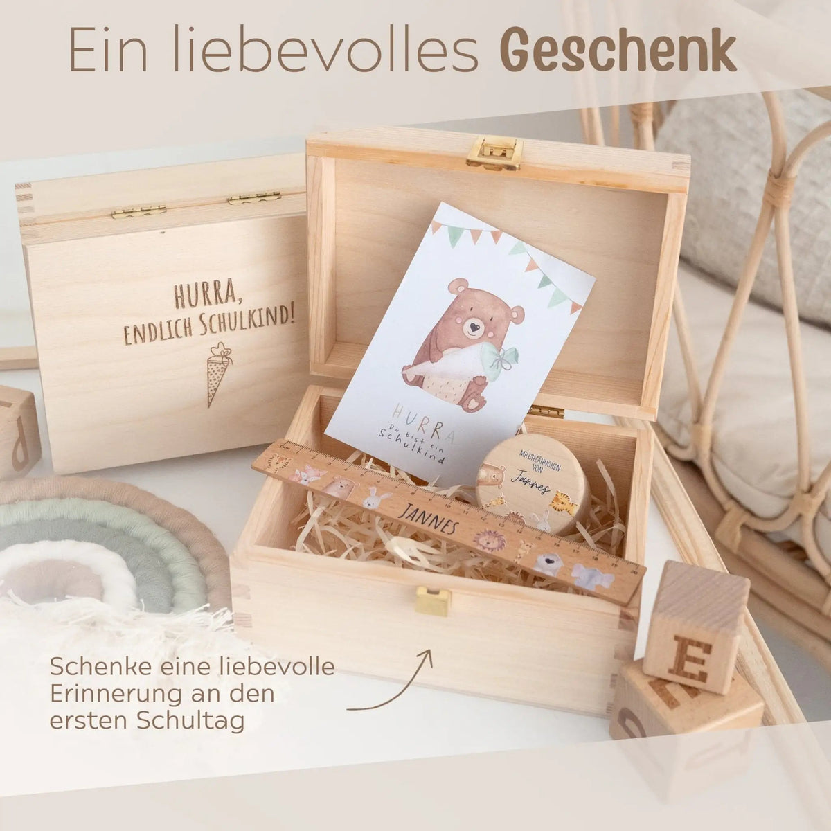 Geschenkbox Schulkind - Lineal + Zahndose + Postkarte - wunderwunsch
