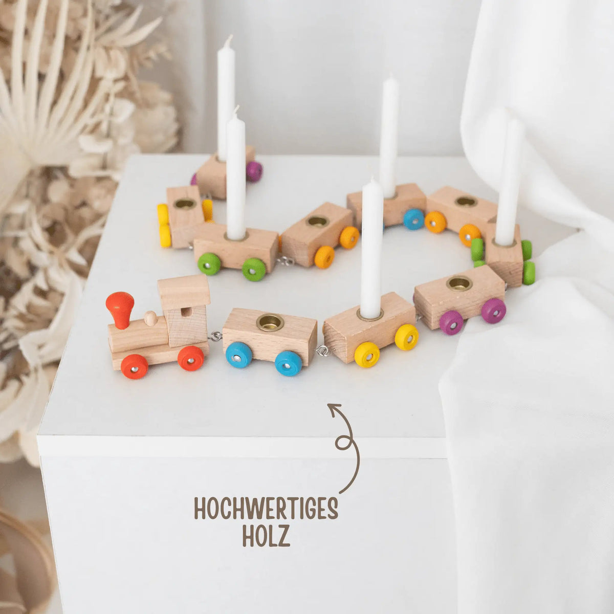 GOKI Geburtstagszug Holz mit bunten Rädern personalisierbar - wunderwunsch