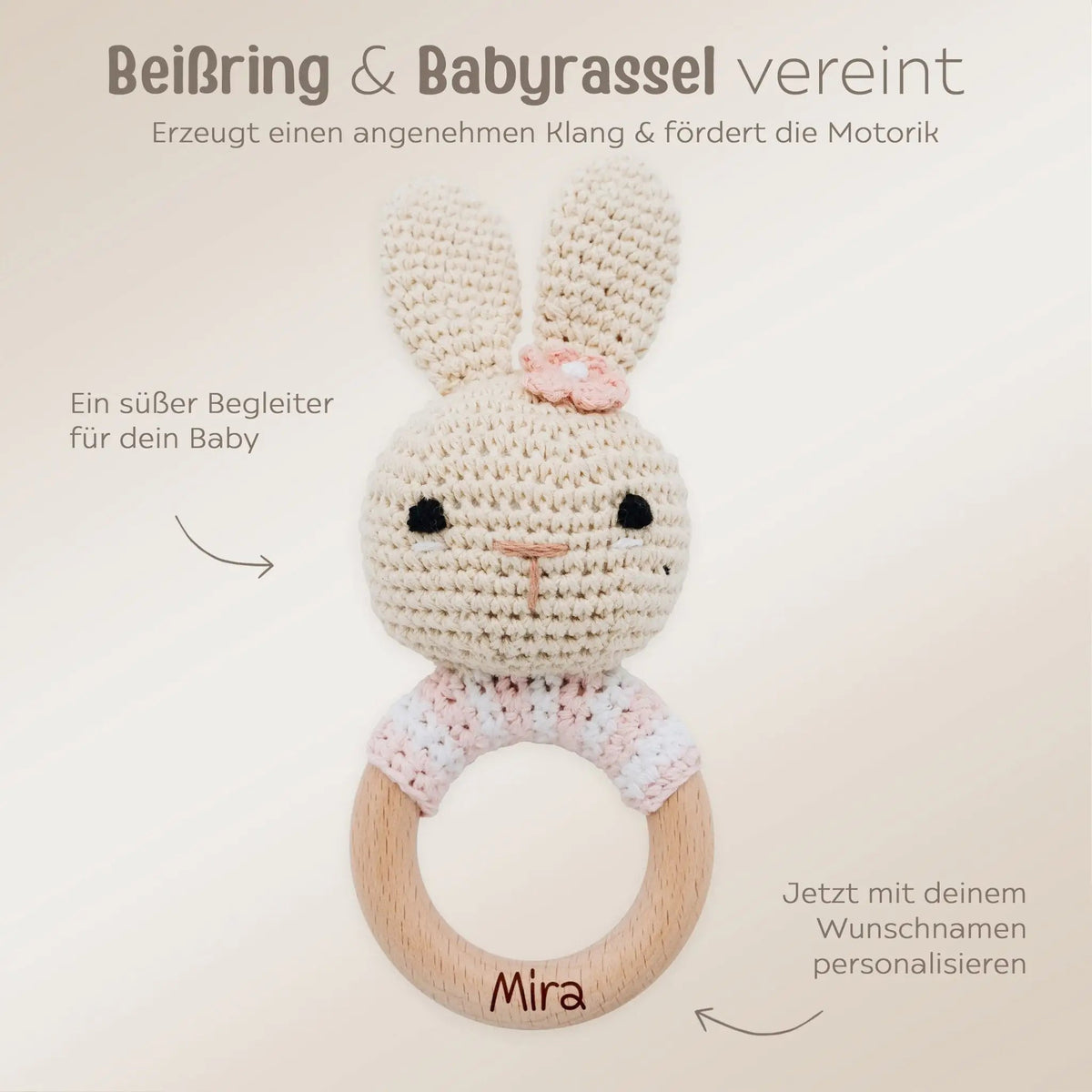 Greifling Hase gestreift rosa personalisiert - wunderwunsch