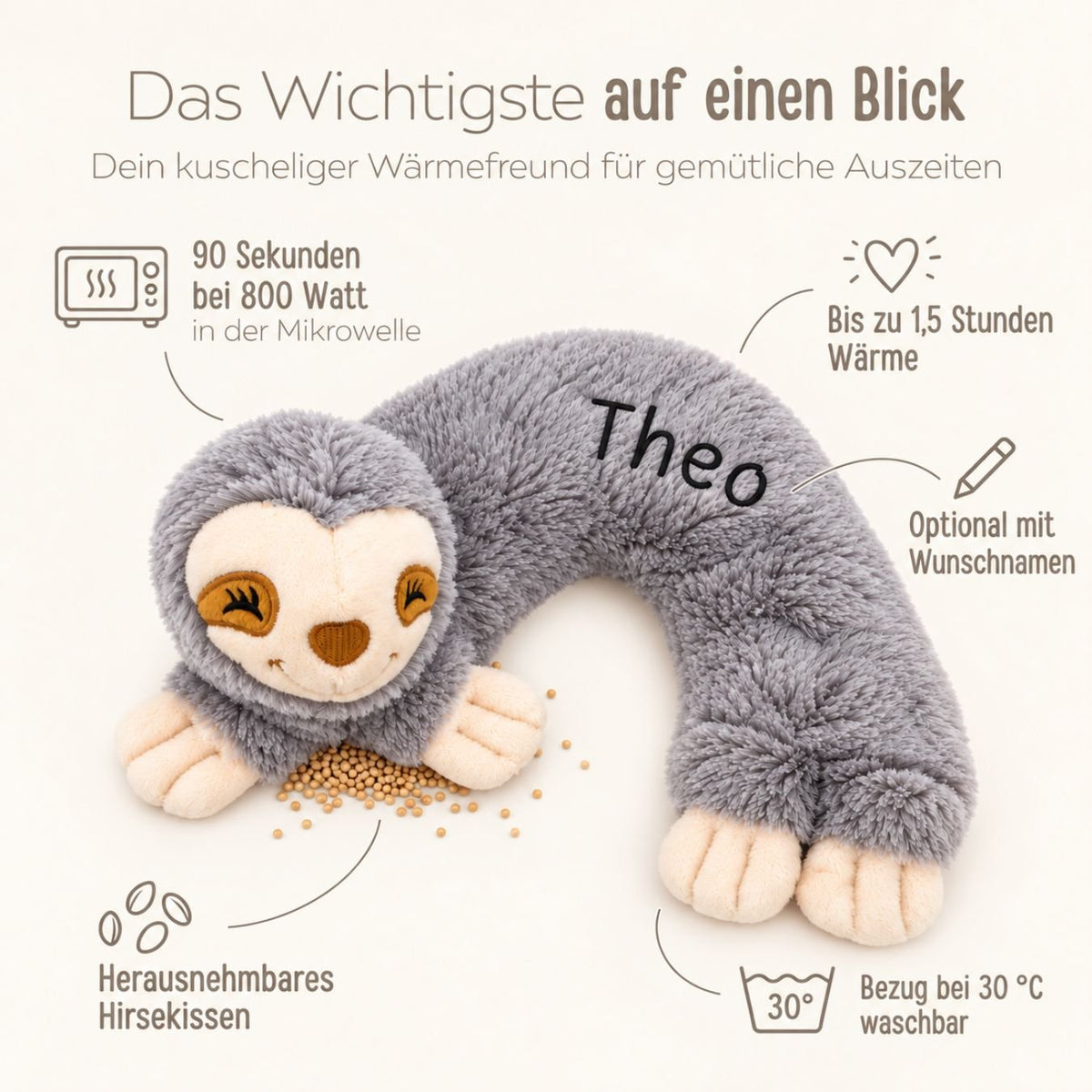HABIBI PLUSH Wärmekissen Nackenhörnchen - Faultier - wunderwunsch