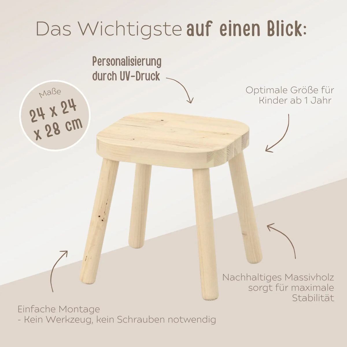 Holzhocker Kinder personalisiert - Tiere Aquarell - wunderwunsch