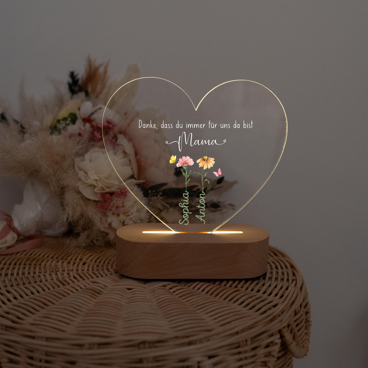 LED Nachtlicht Herz - Danke Mama - wunderwunsch